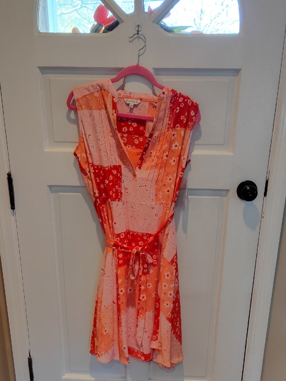 Nanette Lepore Pink and Orange Floral V-Neck Waist Tie Dress Sz. 8 NWT